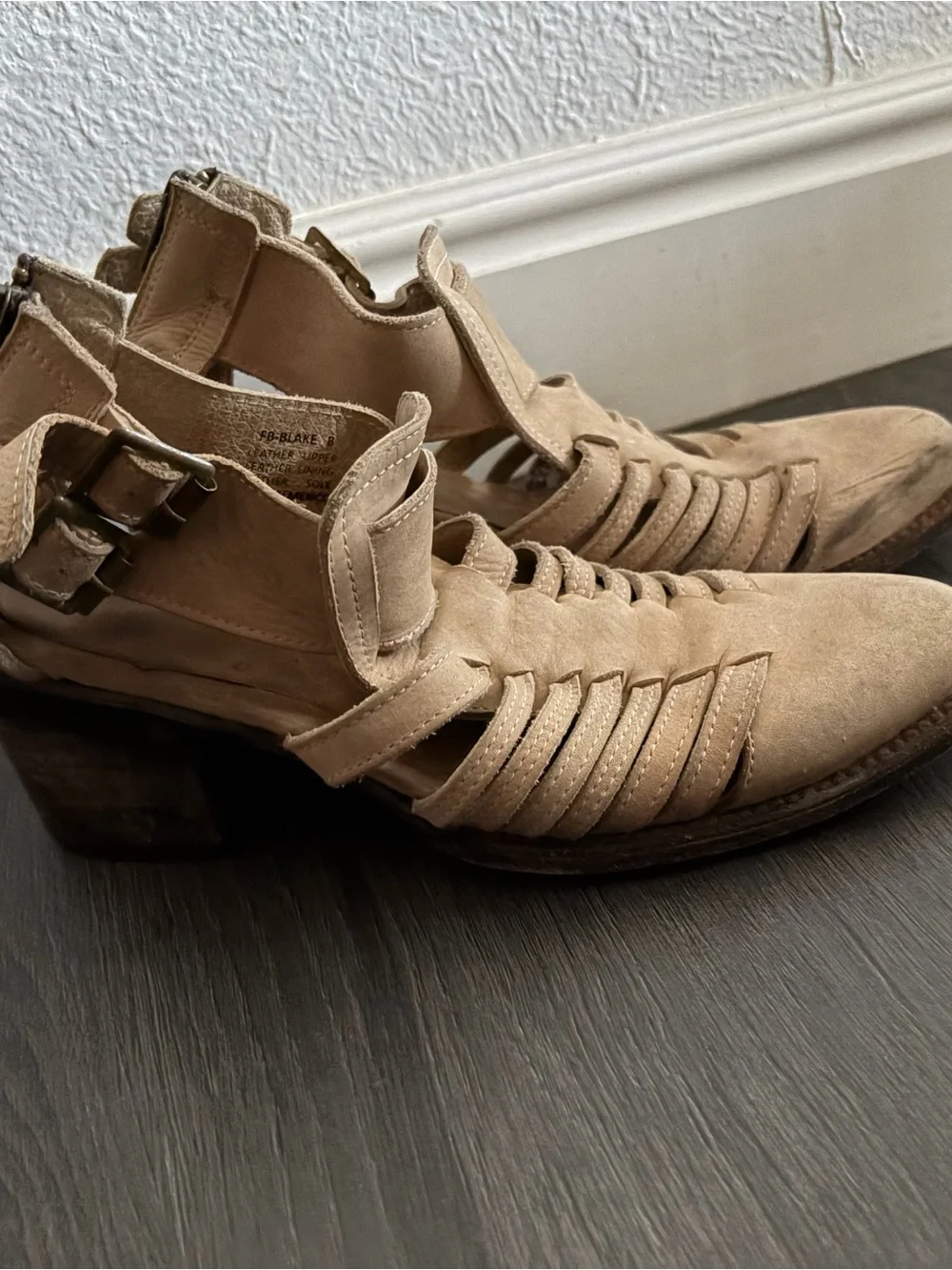 Freebird by Steven Beige Strappy Cutout Ankle Boots